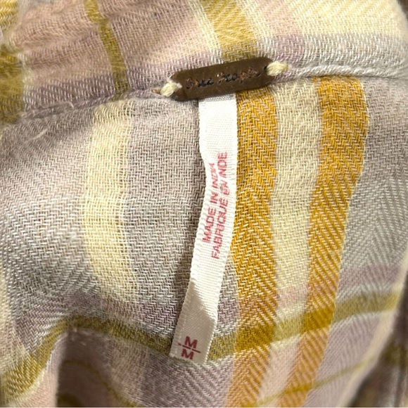 Free People Women's Magical Plaid Buttondown Western Top in Tan. Size M - Picture 7 of 8